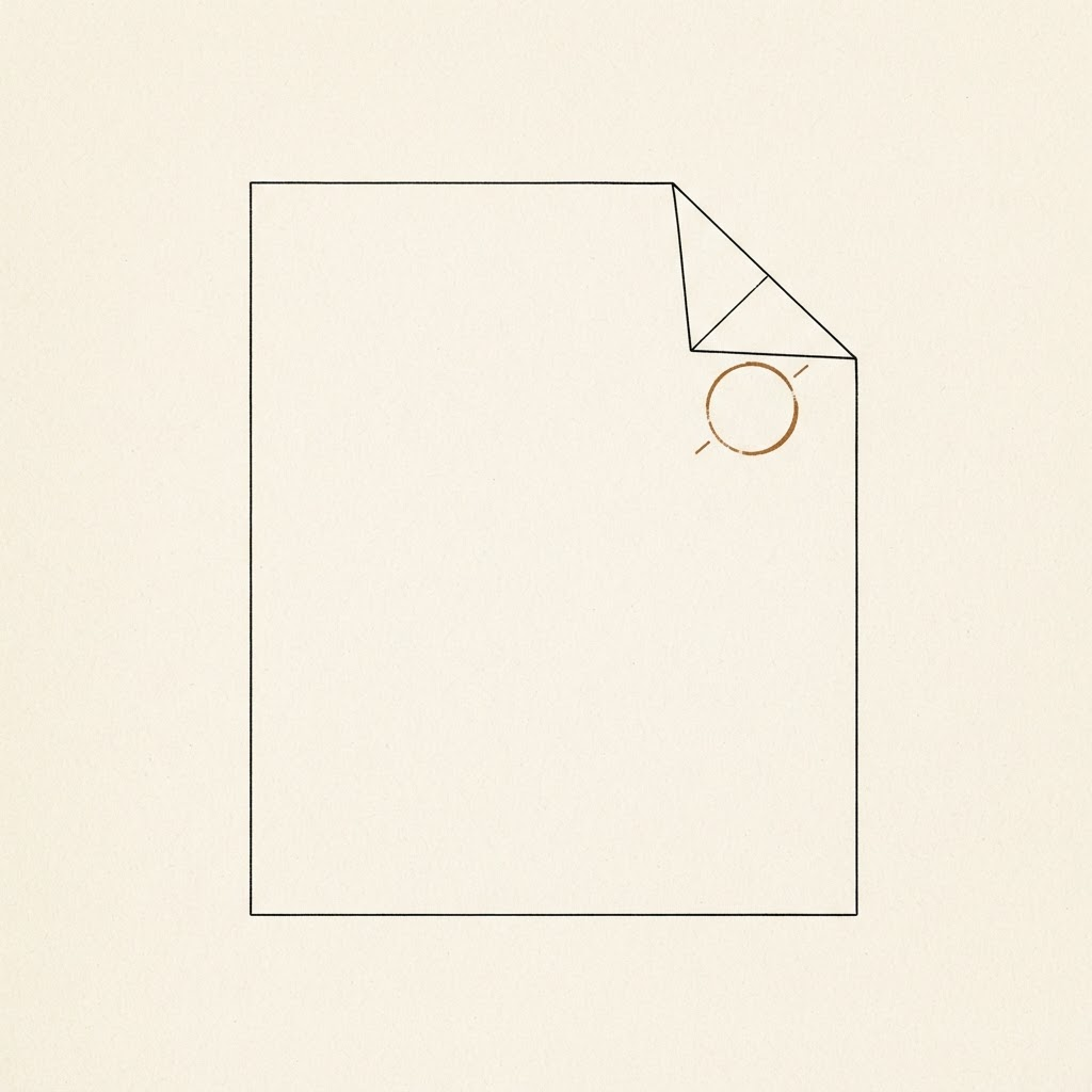 Line-art illustration of a single dated sheet of paper
